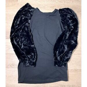 K-Glam Black Faux Fur Puff Sleeve Top 2XL‎ — Statement Glamcore Party Blouse